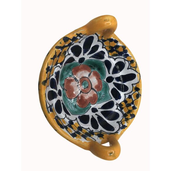 VTG Talavera Handpainted Ceramic Basket Dish Signed Ruth Mexico Floral 6x1.5 Inc - Picture 4 of 6